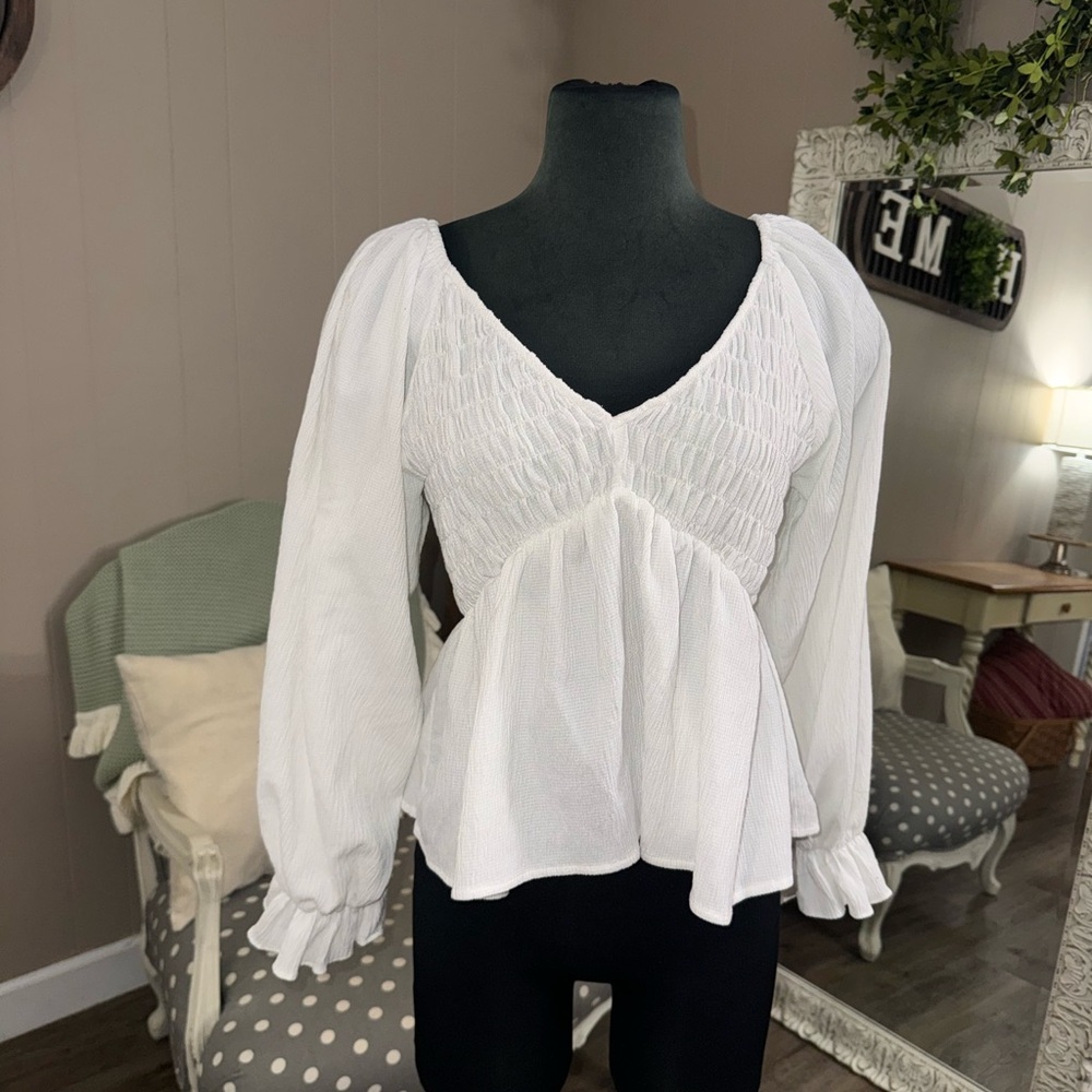 She + Sky • Smocked Boho Peplum Blouse